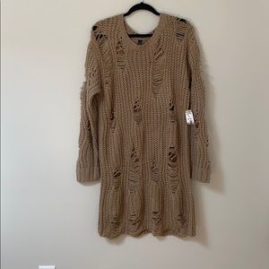 Distressed mocha sweater dress